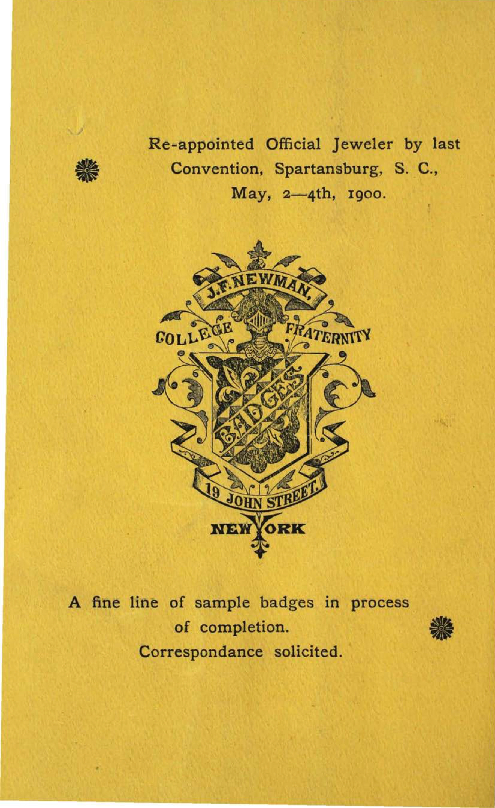 J. F. Newman. Advertisement, February 1901